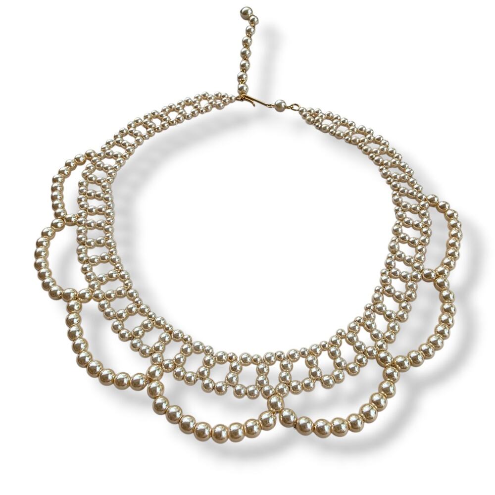 1987 Beautiful Vintage Faux Pearl Lace Collar Choker Necklace 16"-19" Renfest